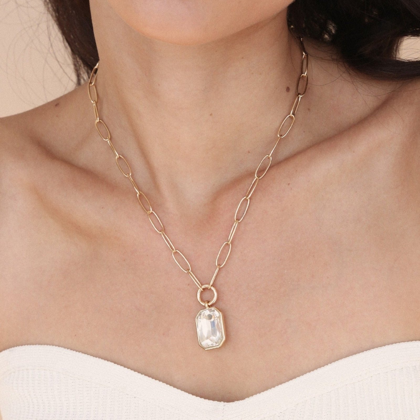 Crystal Pendant Link Chain Necklace - Image 2
