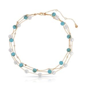 Turquoise Pearl Layered Chain Necklace